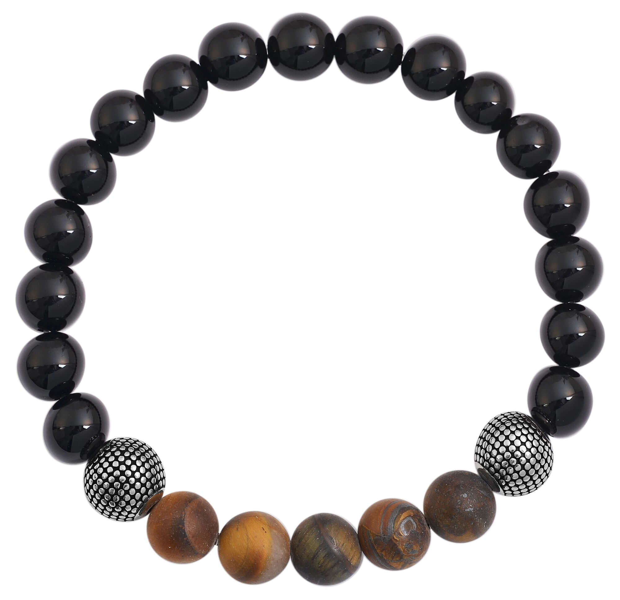 Naturstein-Kugelarmband von GENTI RITTER® mit Onyx- und Edelstahlkugeln.