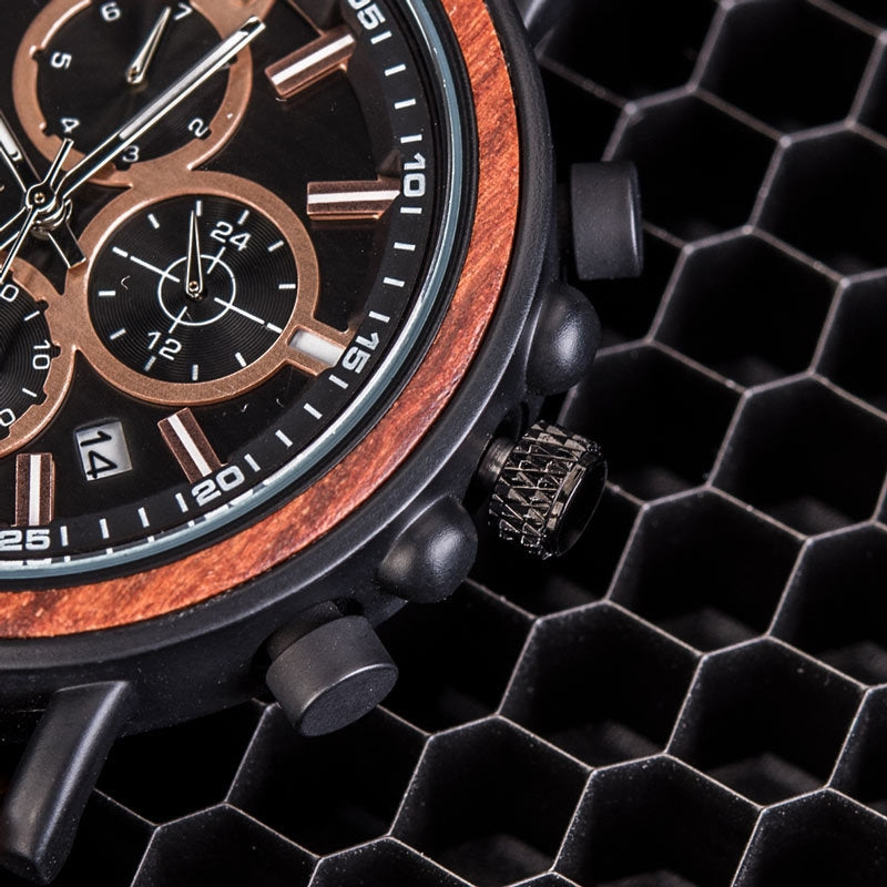 Chronograph watch wood & stainless steel