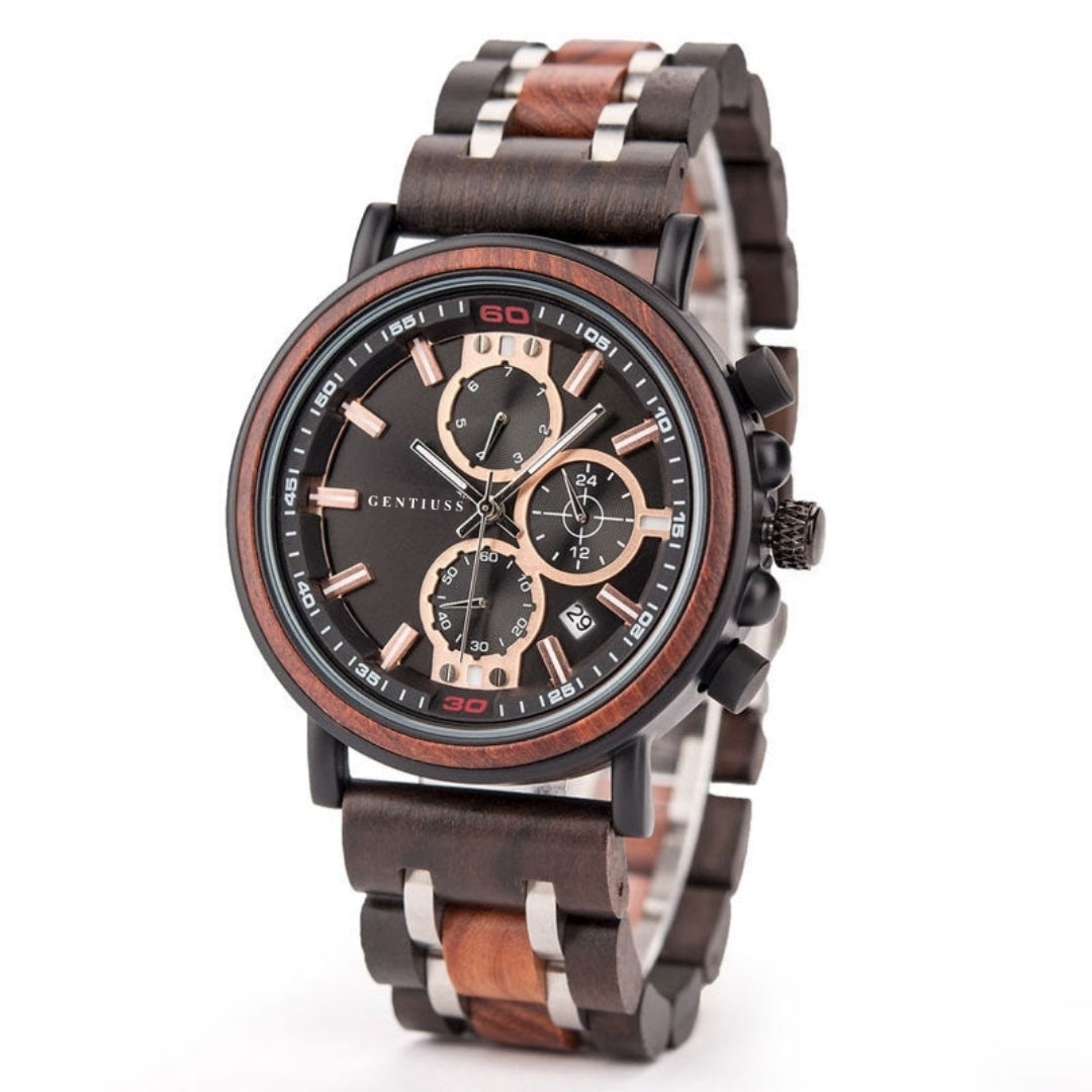 Chronograph watch wood & stainless steel