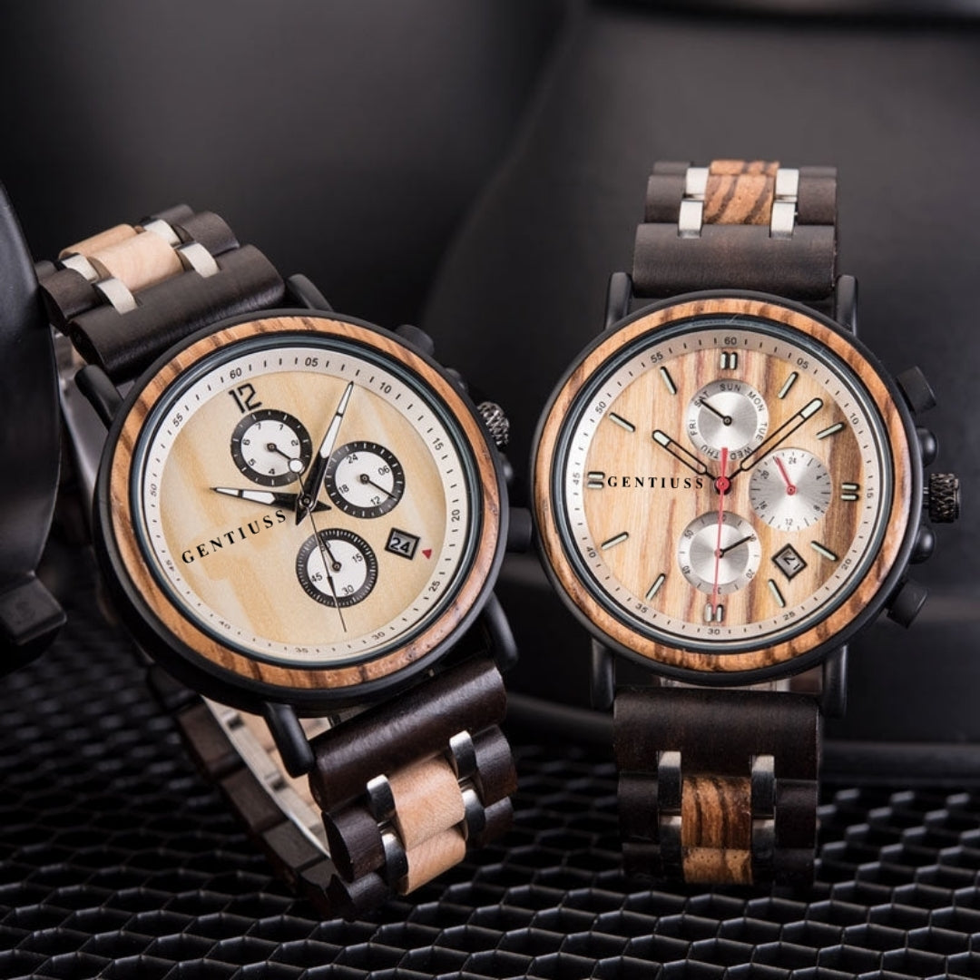 Chronograph watch wood & stainless steel