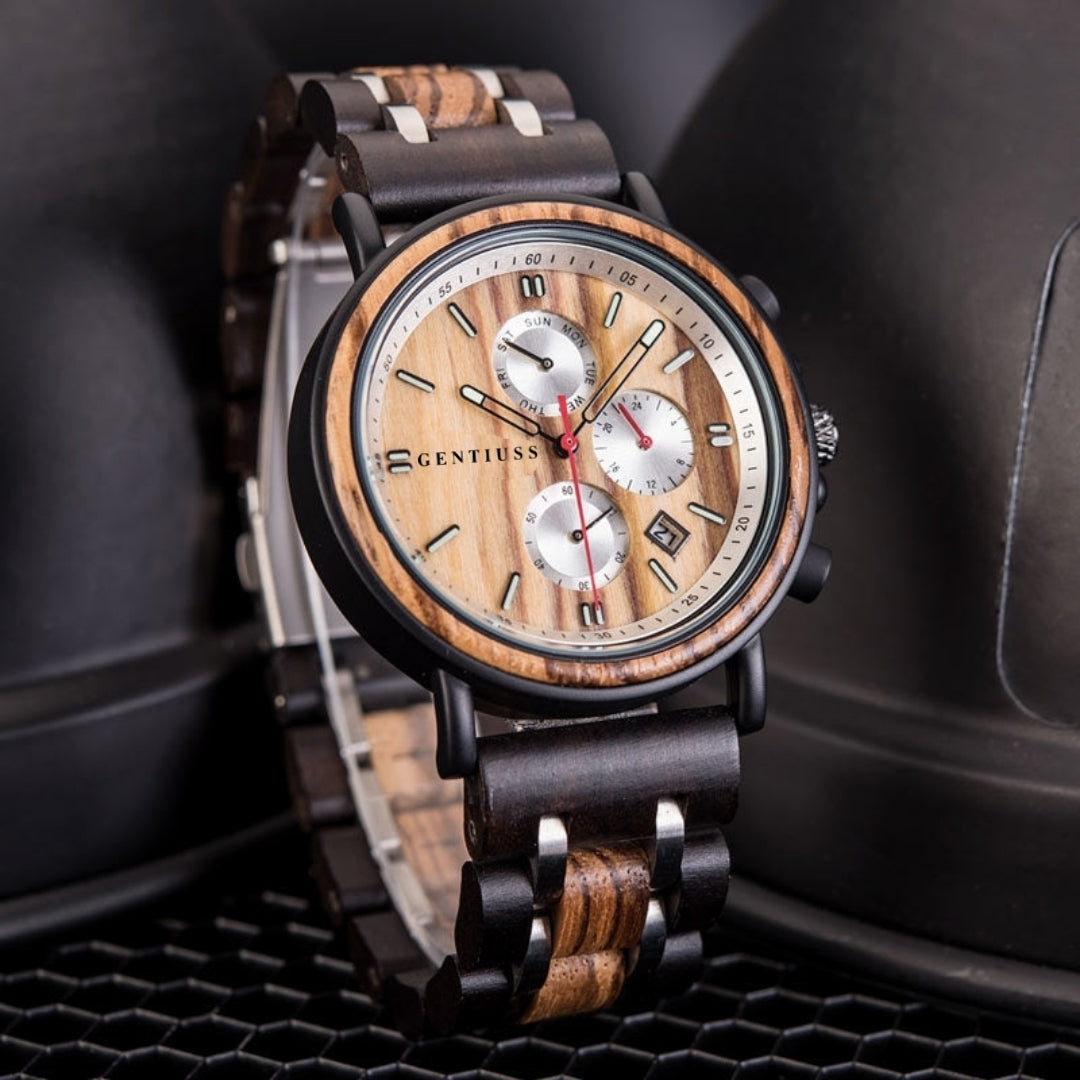 Chronograph watch wood & stainless steel