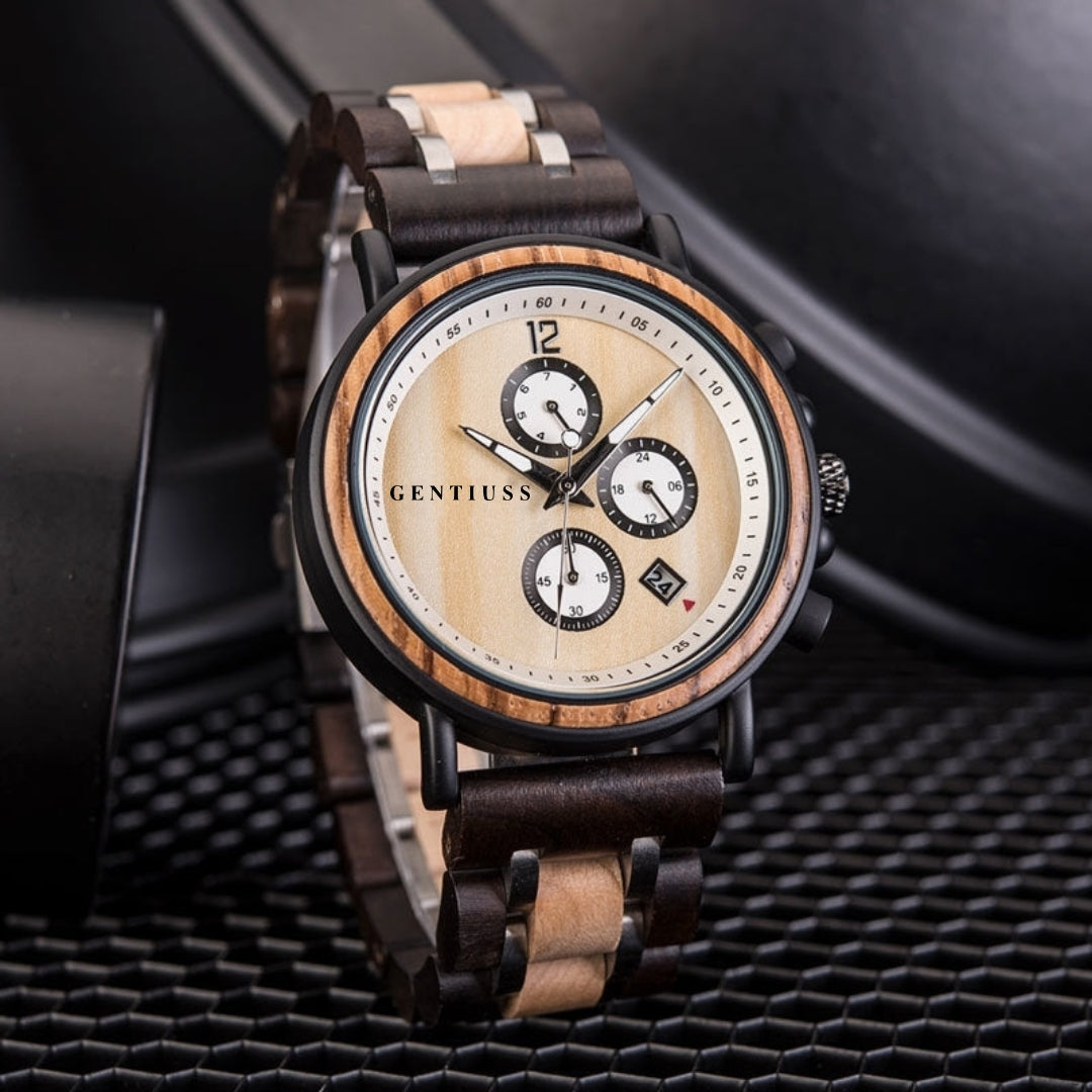 Chronograph watch wood & stainless steel