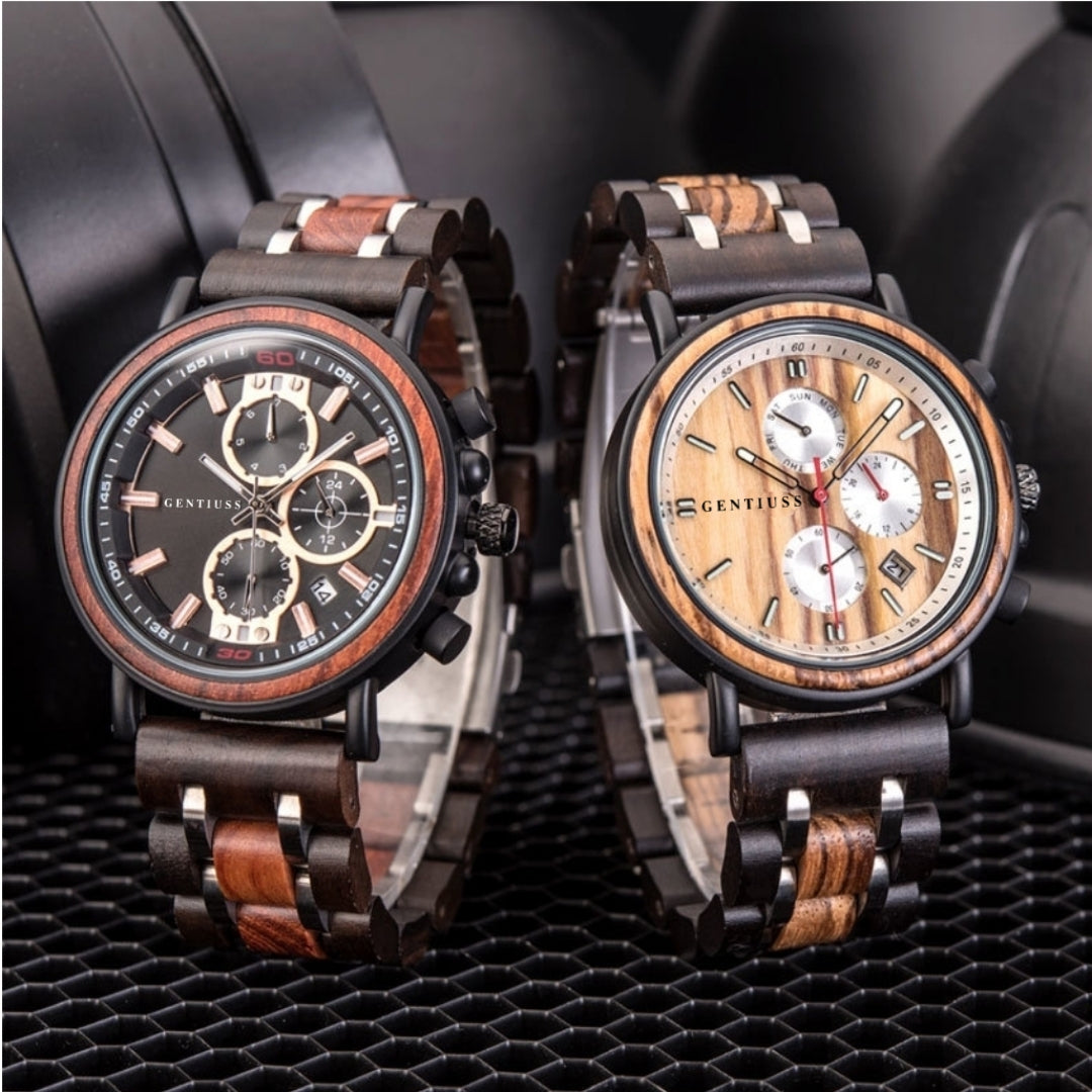Chronograph watch wood & stainless steel