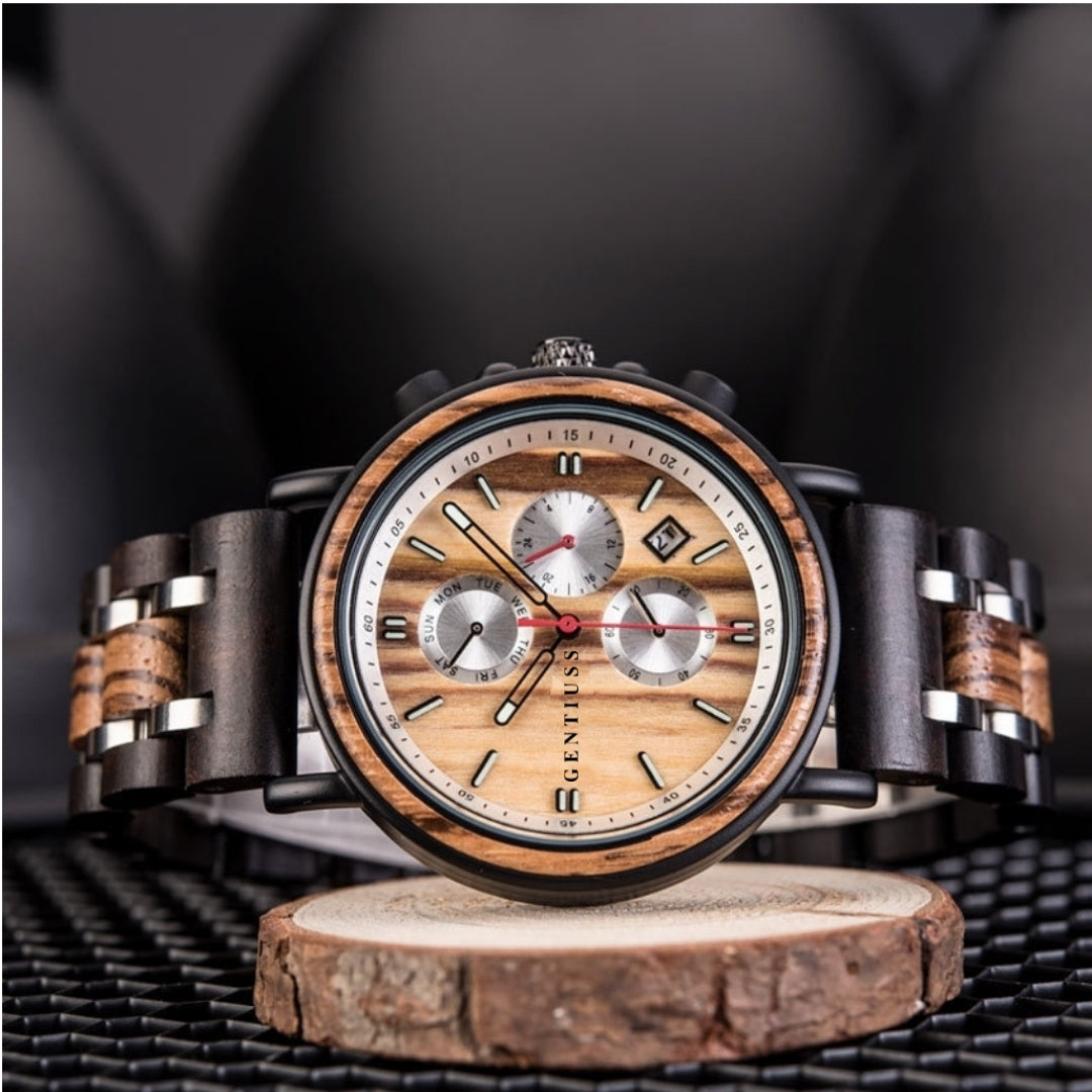 Chronograph watch wood & stainless steel